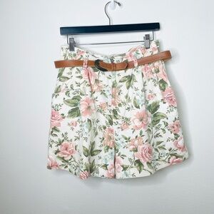 Vintage 80s high waist viscose cottage-core pink and‎ green floral Cotton shorts